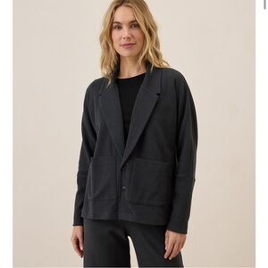 Pact Airplane Blazer Small Dark Gray Organic Cotton Knit Travel Jacket